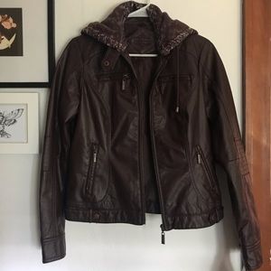 Jou Jou Vegan Leather Jacket with Hoody